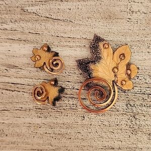 Matisse Copper Leaf Fall Brooch and Earring Set Vintage​​​​
